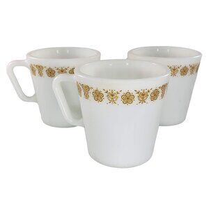 Vintage Pyrex Butterfly Gold Coffee Mugs Cup Set of 3